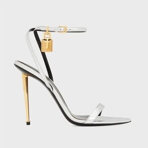 Tom Ford Silver Padlock Pointy Naked Heeled Sandals